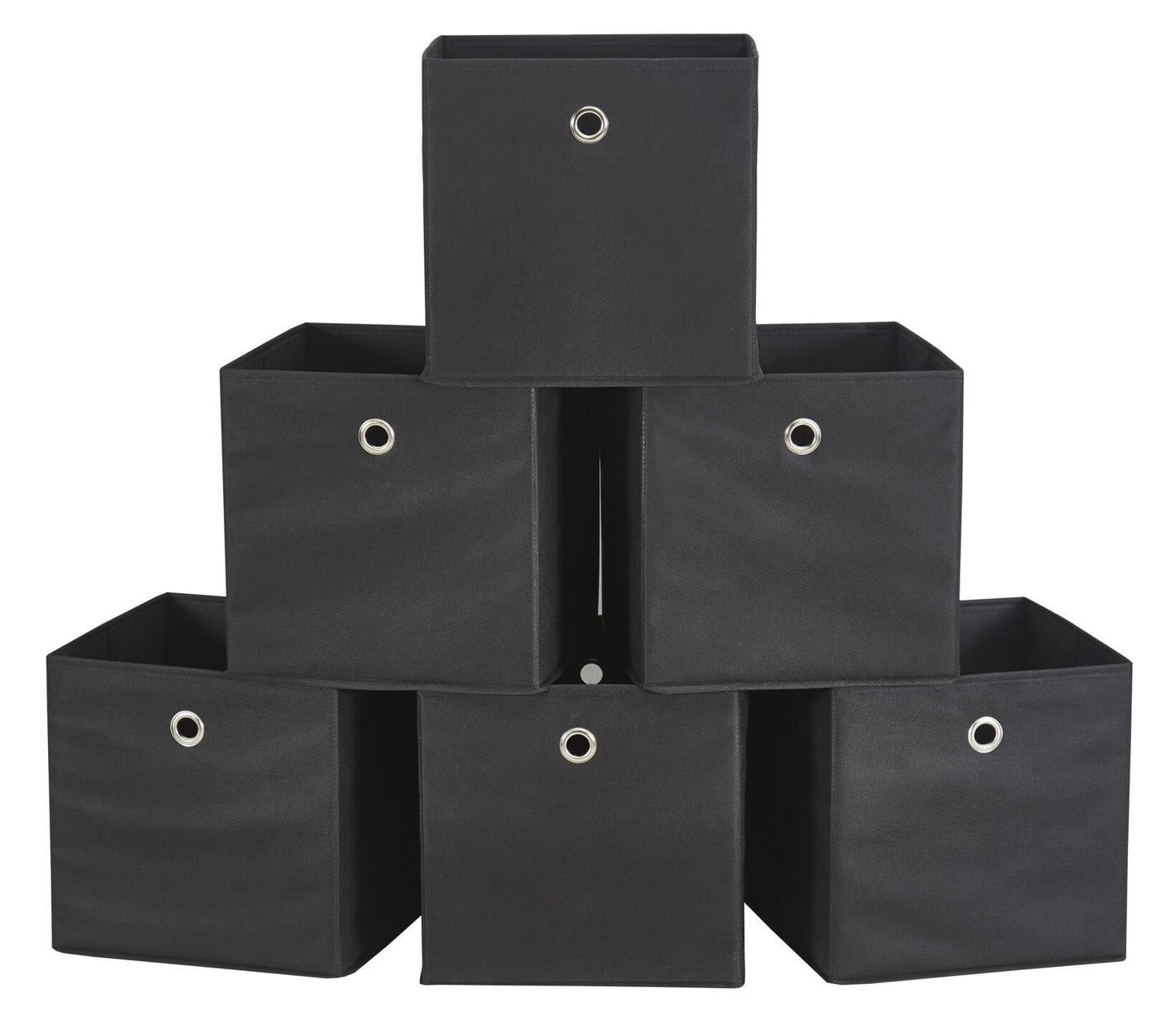 Webeasy 6-Pack Black Canvas Storage Boxes - Foldable Cube Organizers with Eyelet Handles, 28x28x28cm for Home, Office & Nursery
