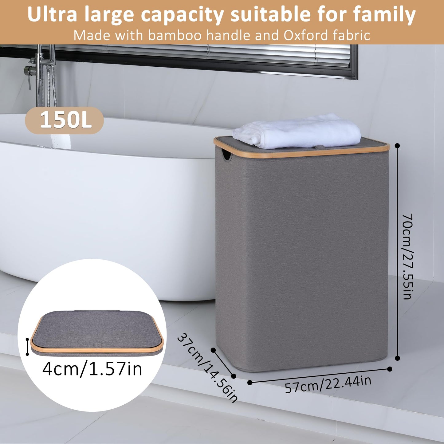 iEGrow Laundry Basket 2 Compartments 150L, Large Washing Baskets for Laundry with Removable and Washable Inner Bags, Laundry Hamper with Lid and