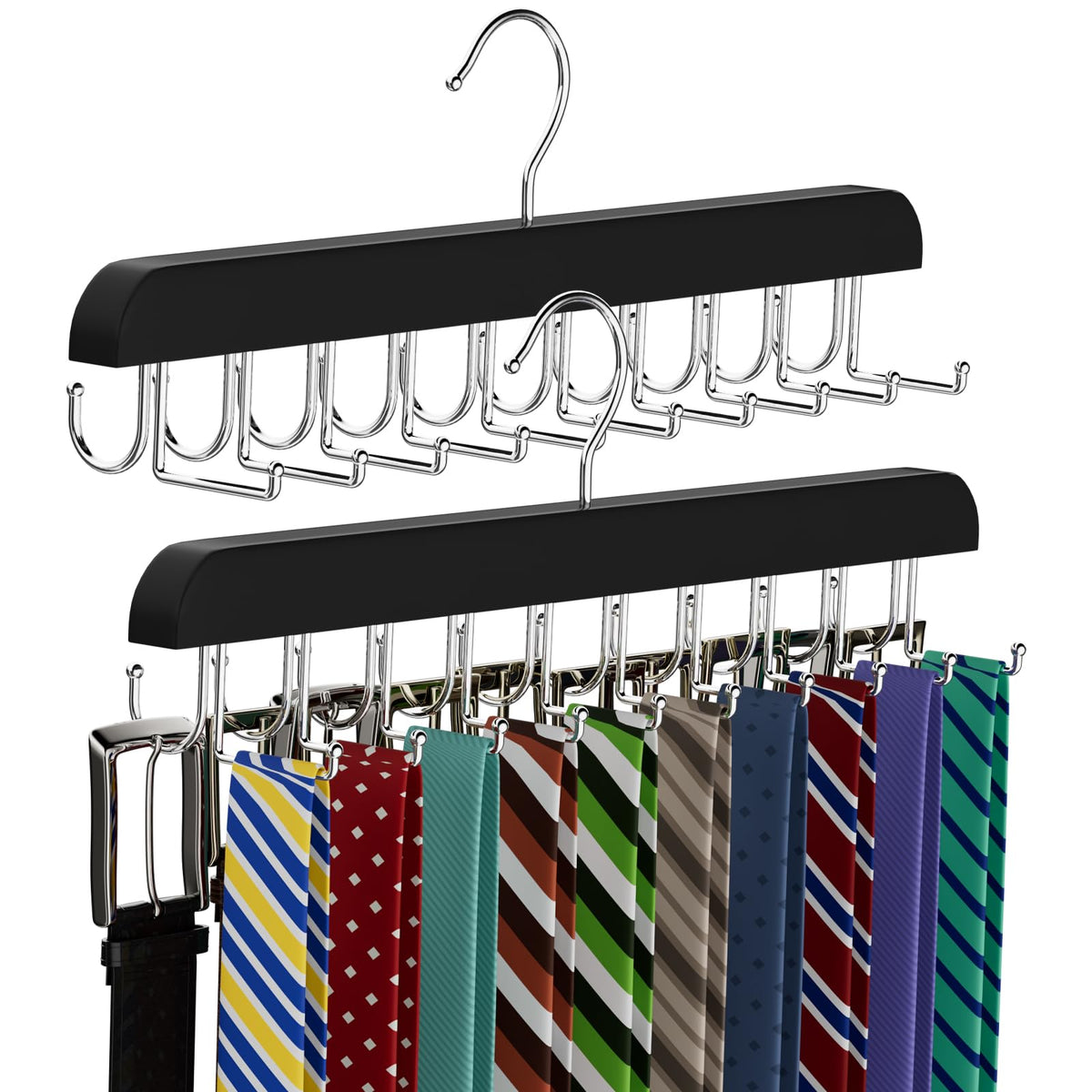 Belt Tie HANGER 20 Hooks 2 in 1 Hanger for Closet Max 30 Belts with 30 Ties Capacity