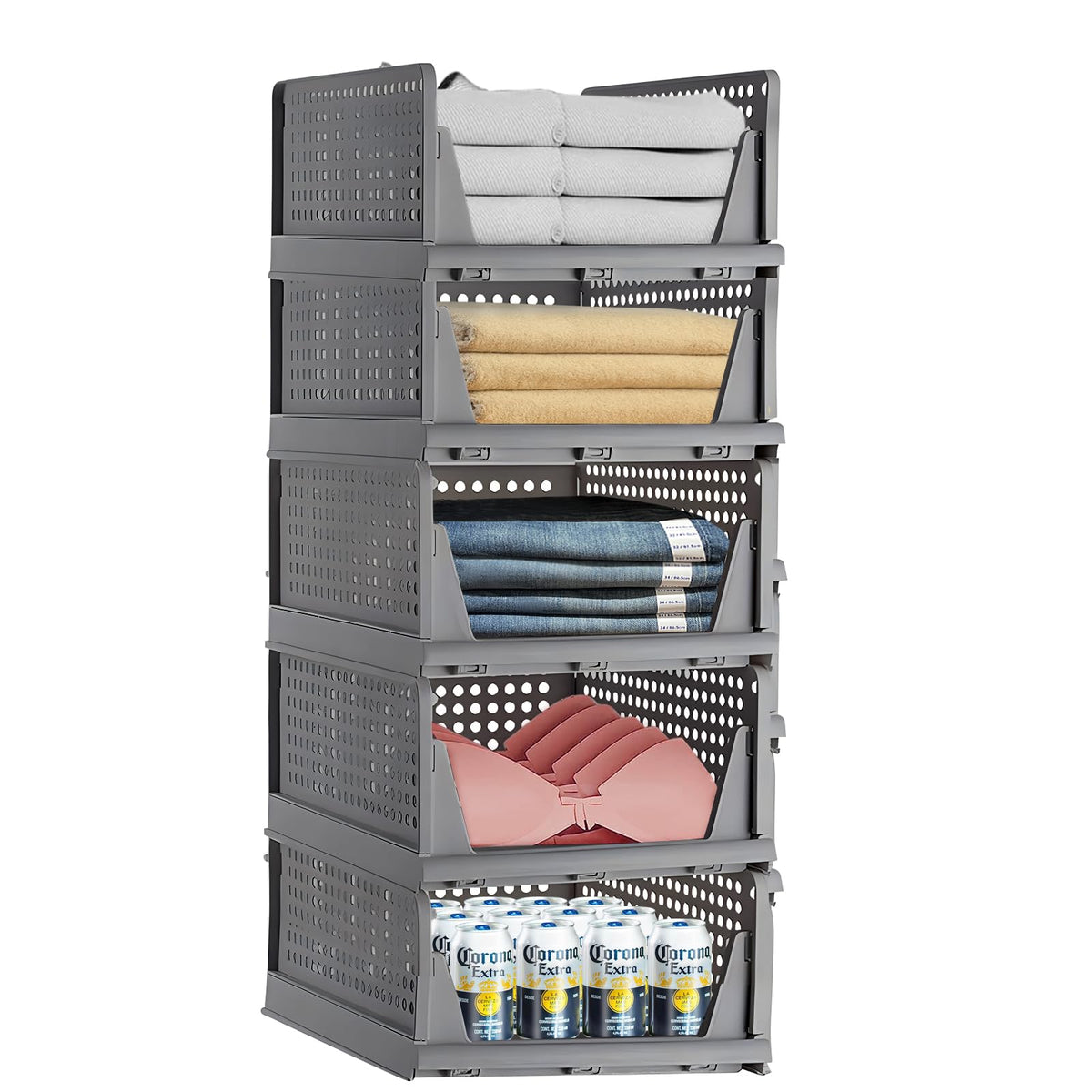 RAIN QUEEN 5 Piece Foldable Wardrobe Storage boxesGray