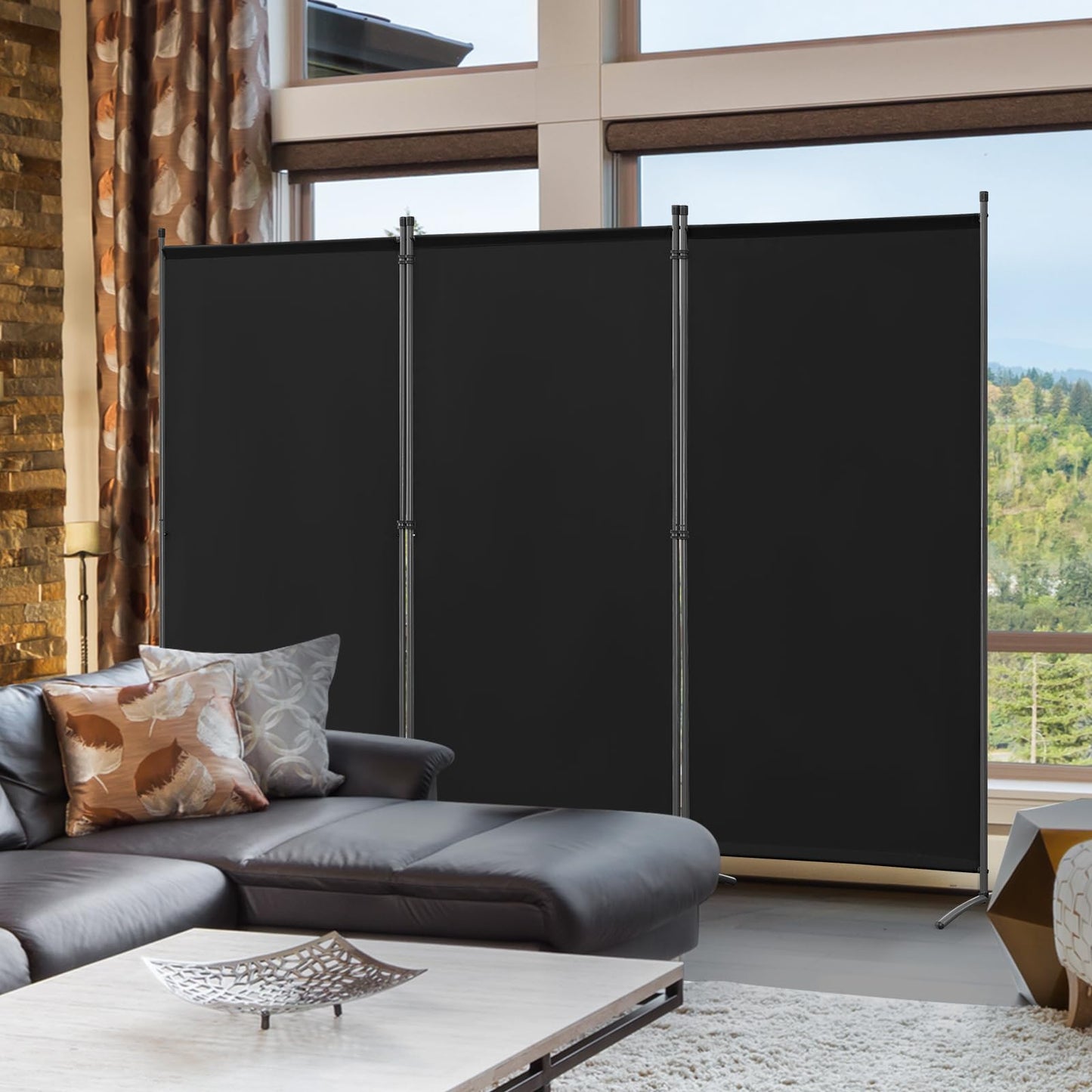 Angel Living 3 Panels Folding Room Divider | Privacy Screen with Polyester Fabric & Sturdy Iron Frame | Freestanding Partition for Office, Bedroom
