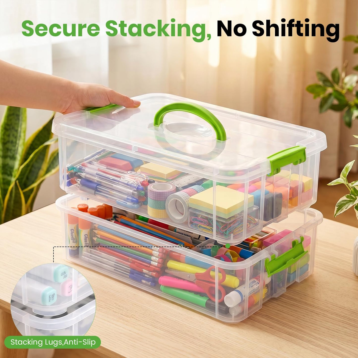 Kryndle Craft Storage Box, 2 Layer Storage Boxes with Portable Handle