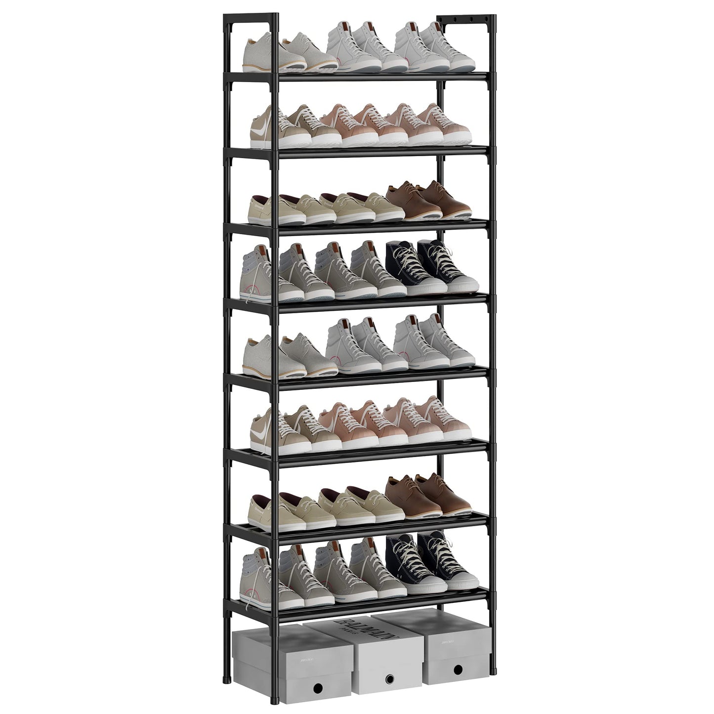 AcornFort® S-536 8 Tiers BLACK Adjustable Shoe Storage Shoe Rack Organiser Shelf Hold Stand for 24 Pairs Shoe Sturdy Design, Space Saving