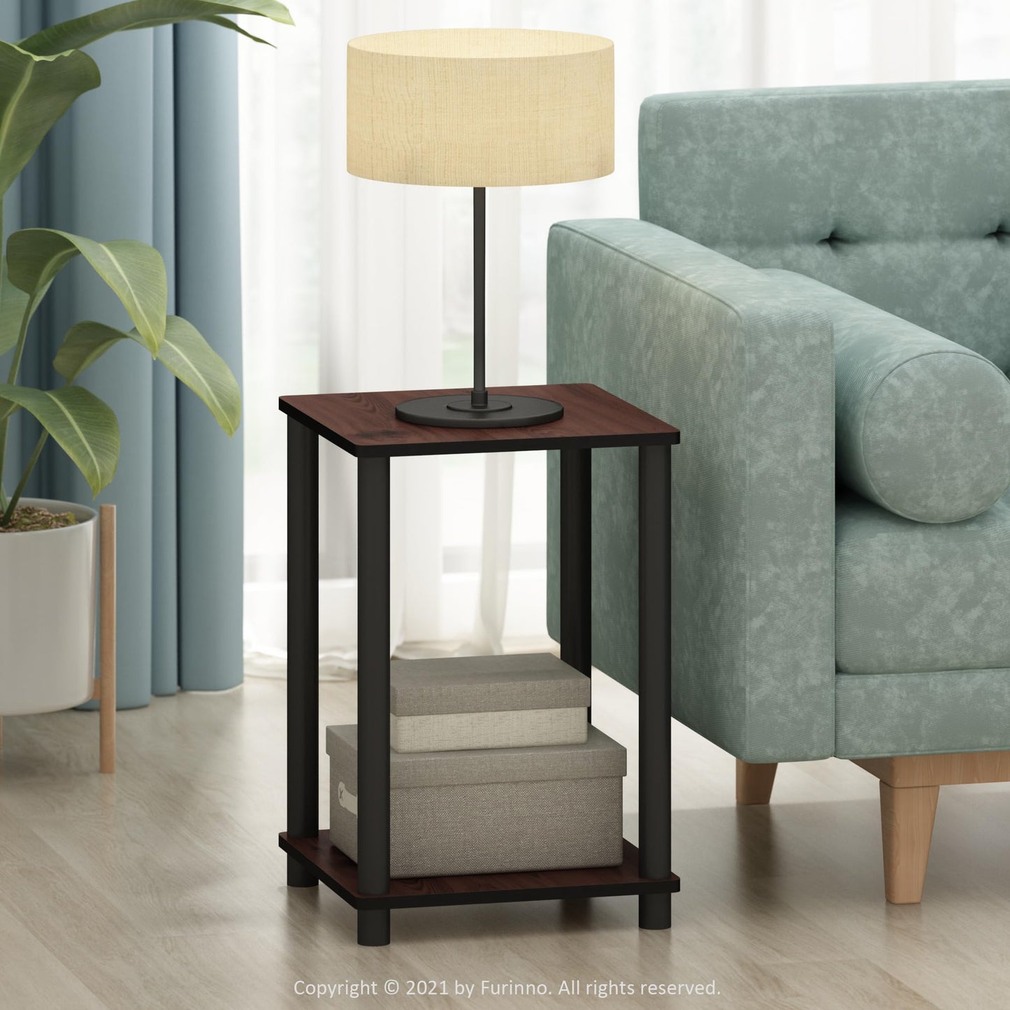 Furinno TURN-N-TUBE Side Table Set of 2, 2-Tier Square Top End Table with Open Shelf, Toolless Stackable Night Stand, Bedside Table, for Living Room