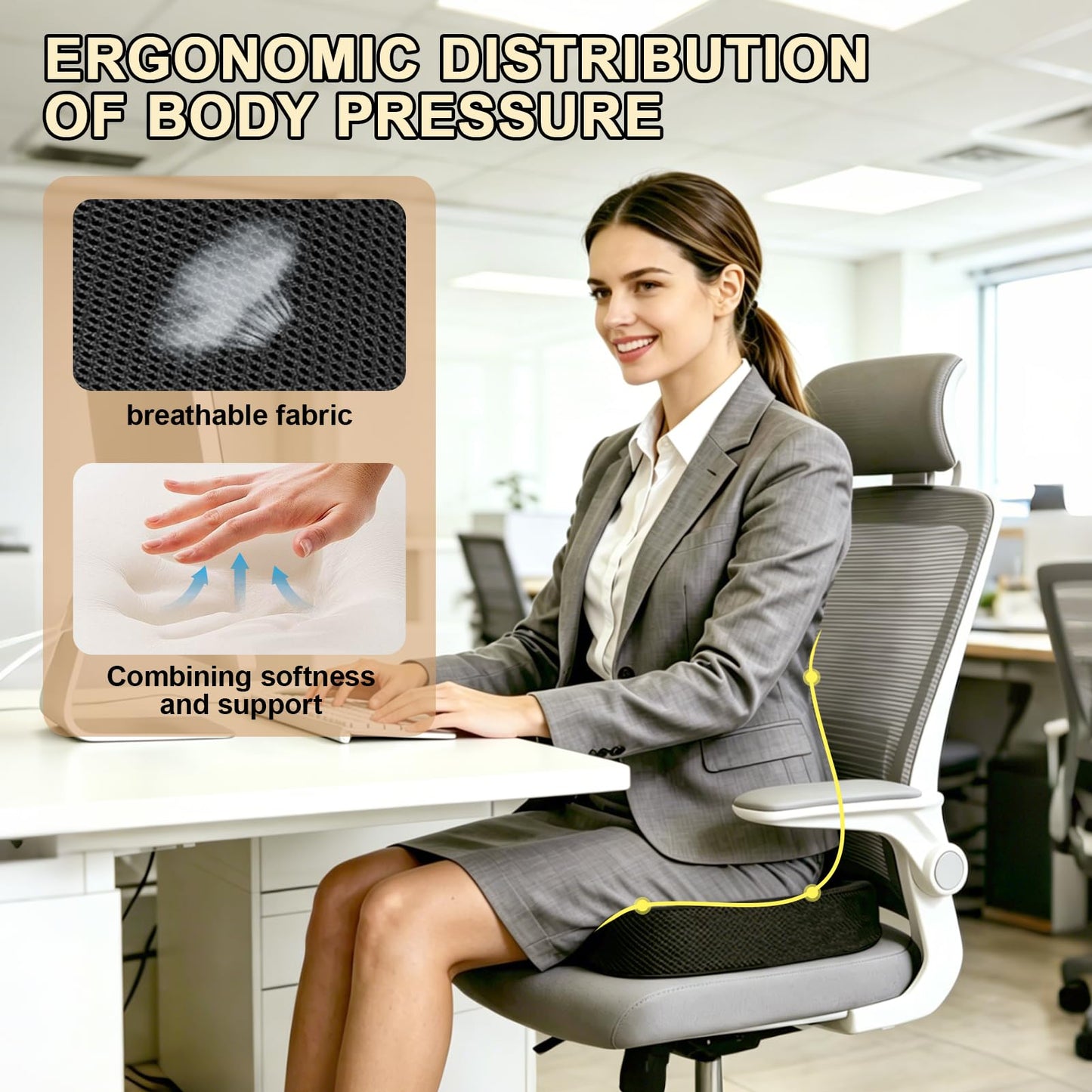 AZVFLY Memory Foam Office Chair Cushion to Reduce Tailbone Pressure