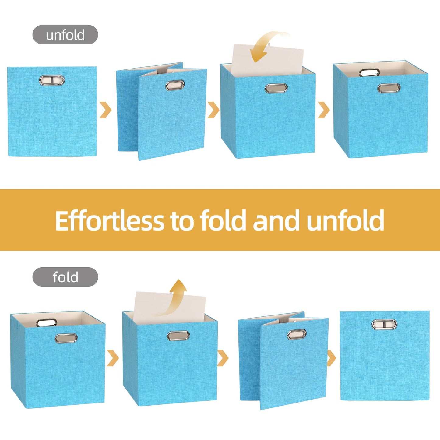 BinWhiz 4 Pack Collapsible Linen Fabric Storage Cubes/Organiser- 33x33x33 cm Fabric Bins for Kallax Shelves, Cabinet, Bookcase, Closet