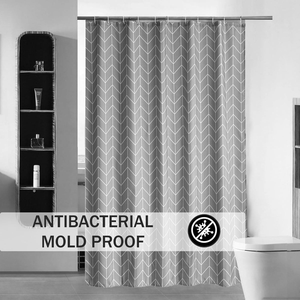 HUIBOHOU Shower Curtain - Solid Colour Fabric Shower Washable Curtain Mould Resistant and Water Repellent,180 * 200cm Mixed Grey, 180 * 200cm