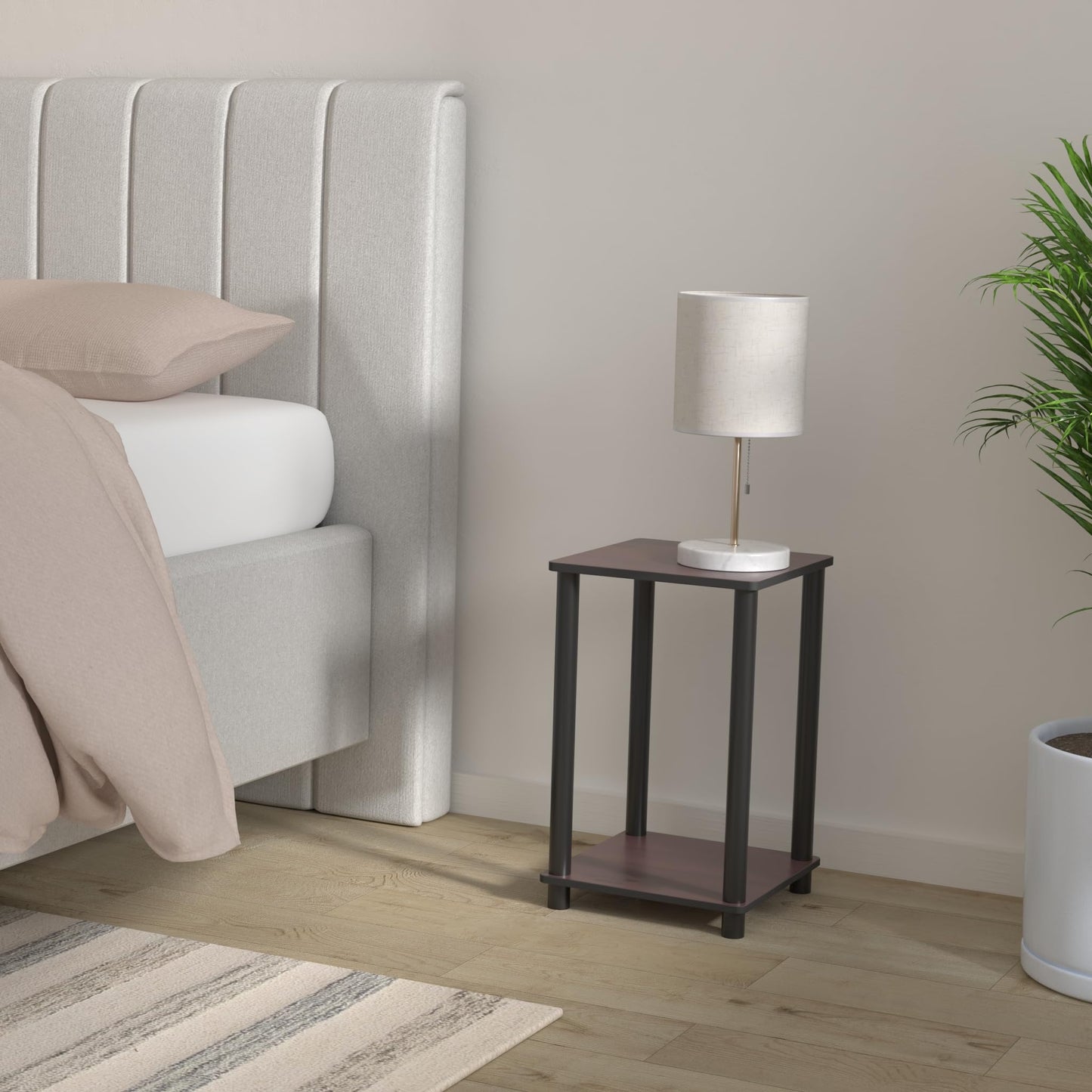 Furinno TURN-N-TUBE Side Table Set of 2, 2-Tier Square Top End Table with Open Shelf, Toolless Stackable Night Stand, Bedside Table, for Living Room