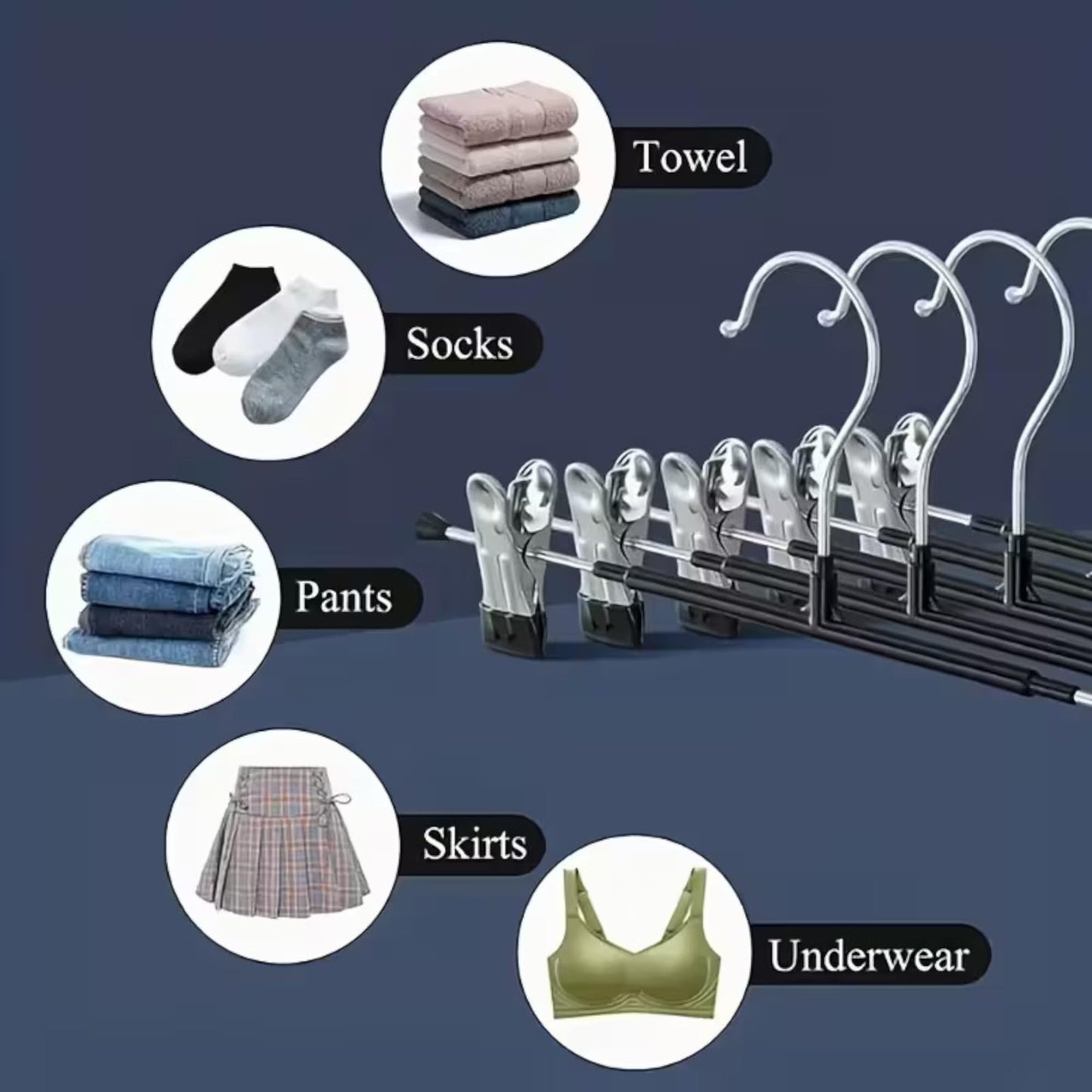 CRIFLOMAR Universal Hangers with Clips, 10 Pieces, 30 cm, Metal Hangers for Trousers and Skirts, Space Saving (Black)