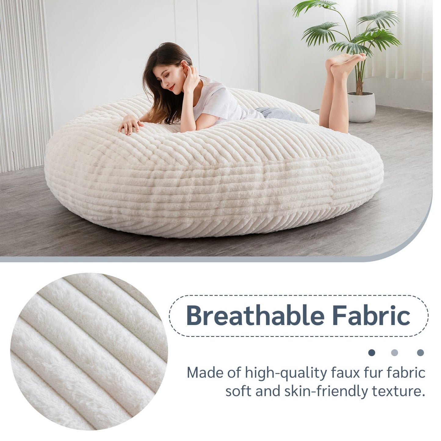 MAXYOYO Giant Bean Bag Bed - Square Bean Bag Chair - Large Sofa with Faux Fur Cover and Fluffy Filling Included for Adult, Couples, Guest