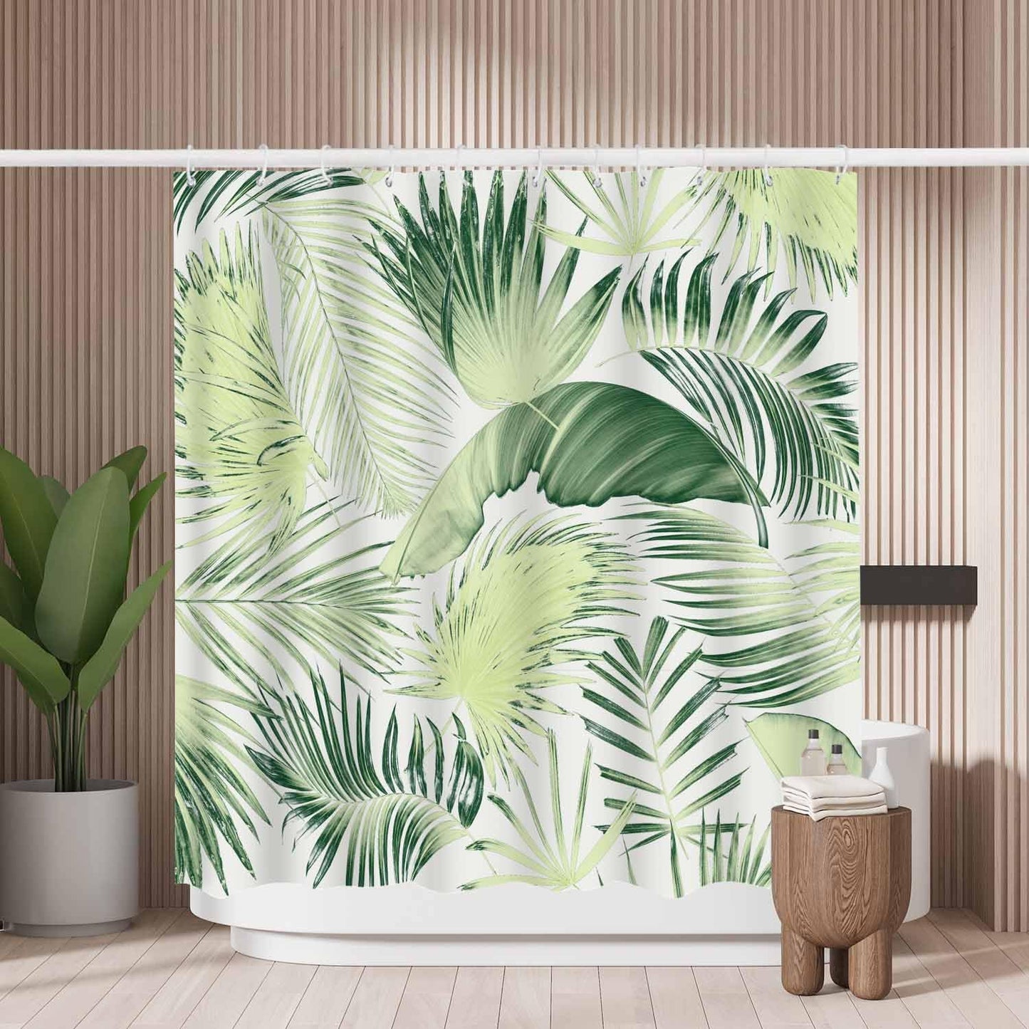 Woutay Shower Curtain Water Repellant Fabric Palm Leaf Tree,Mould Proof Resistant,Polyester,Size 180x180CM