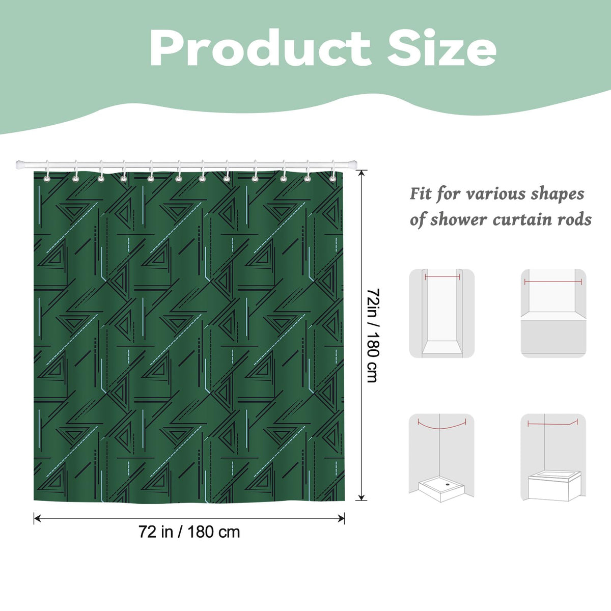 BREASOME Abstract Geometric Shower Curtain 180 x 180 cm Minimalist Style Lines Triangle Shower Curtain for Bathroom Decor Mould Proof Waterproof