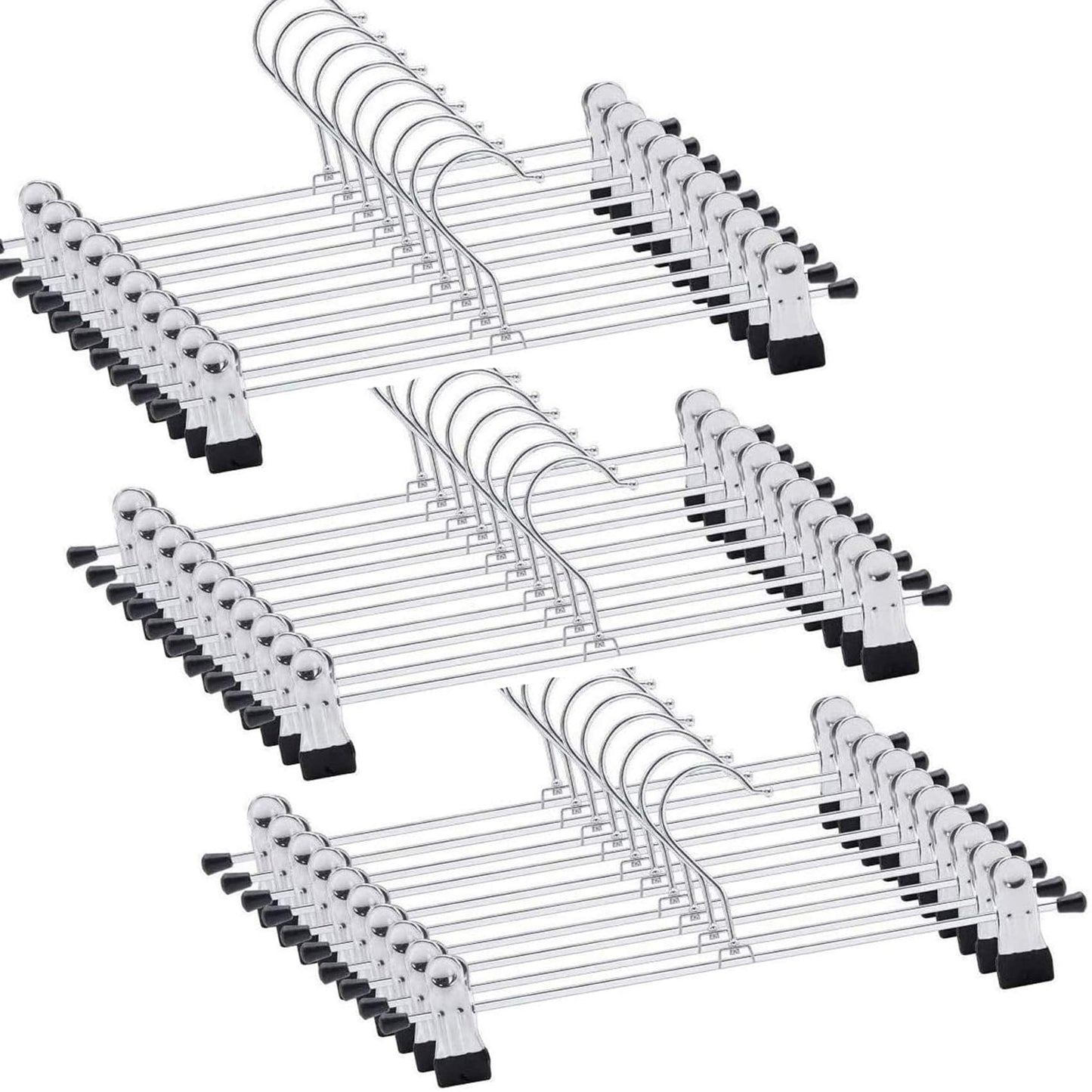 Trouser Hanger,30Pack Pant Hangers Space Saving Skirt Hangers with Clips Adjustable Non-Slip Coat Hangers Heavy Duty Chrome Clothes Hangers Clothes