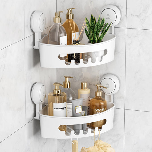 LEVERLOC Corner Shower Caddy Suction Cup 2 Pack Bathroom Triangle Shower Shelf No Drilling Rust Free Removable Waterproof Shelf Shampoo Organizer for