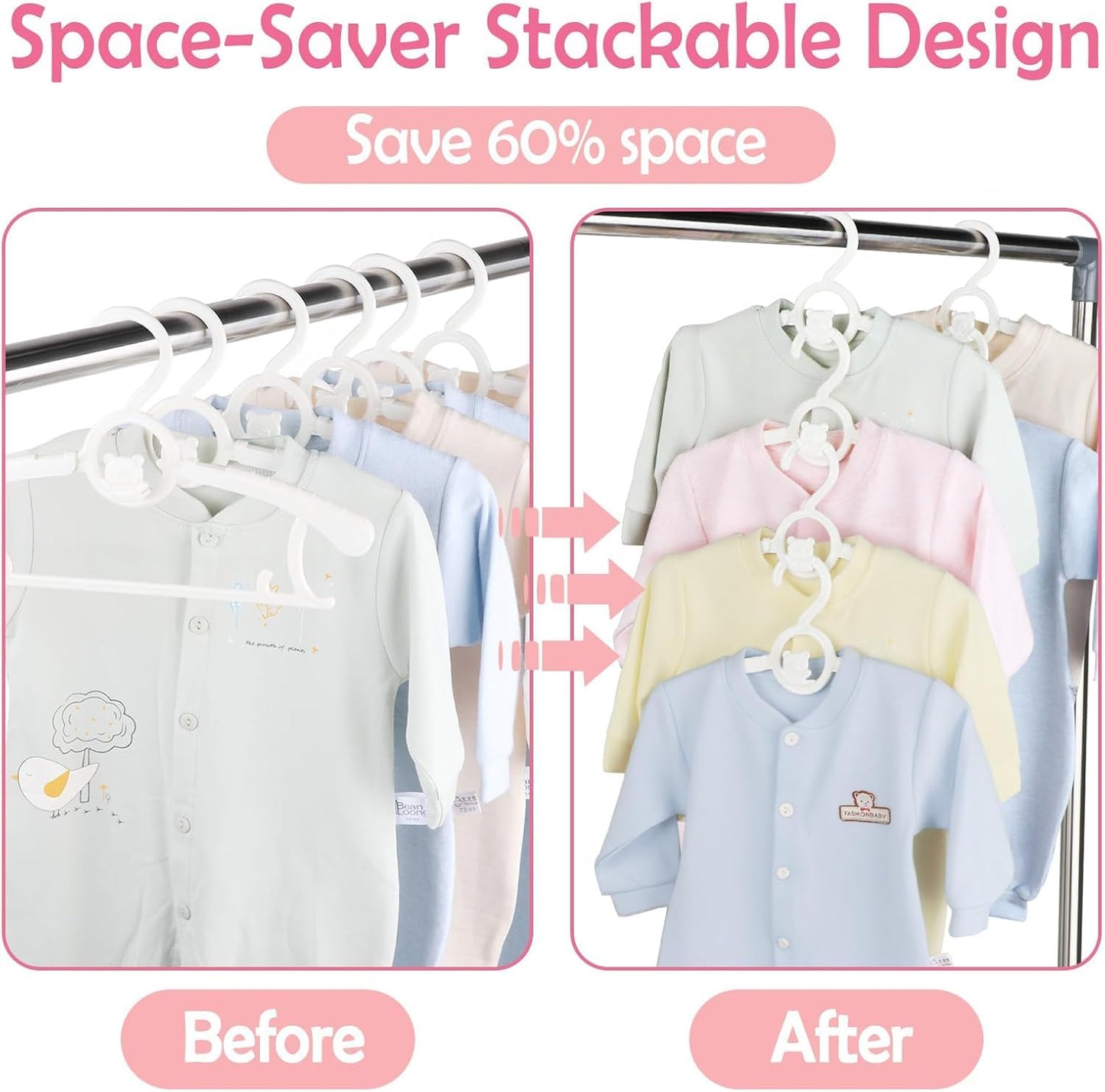 Baby Hangers for Closet 20pcs, HGYZE White Kids Clothes Hanger Plastic, 11-14" Adjustable Bulk Perchas for Newborn