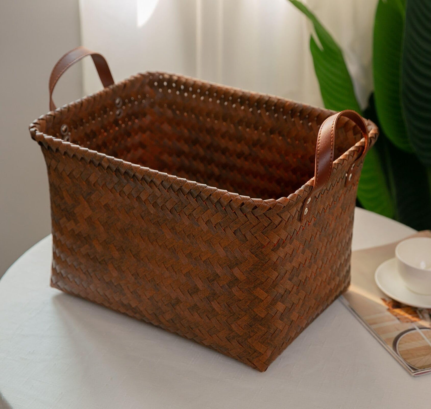 woven storage basket、large wicker storage baskets、baskets for shelves、dirty clothes basket 2-piece set (size: 38x26x25)
