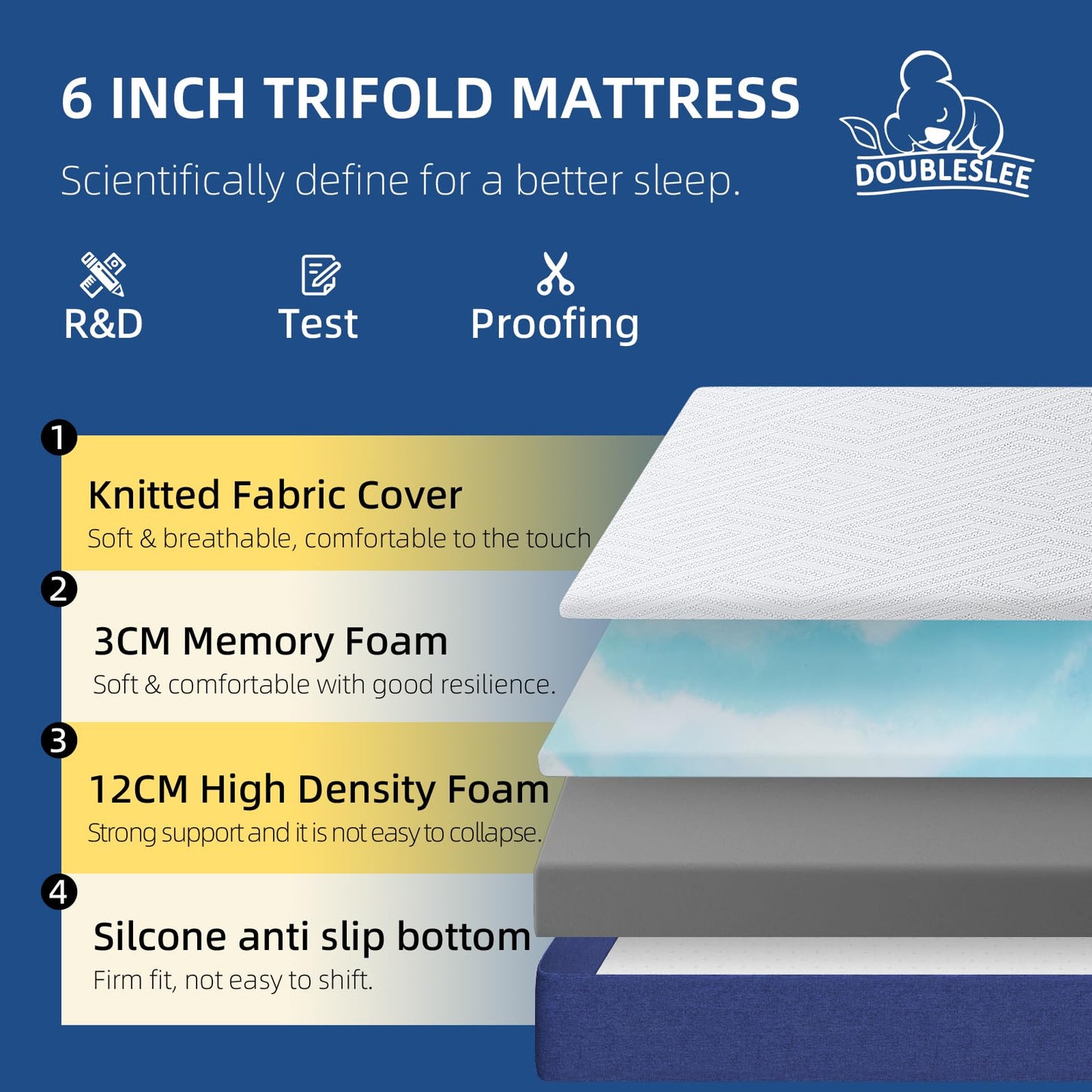 Doubleslee Folding Mattress single 6 Inch Height 90x190x15cm