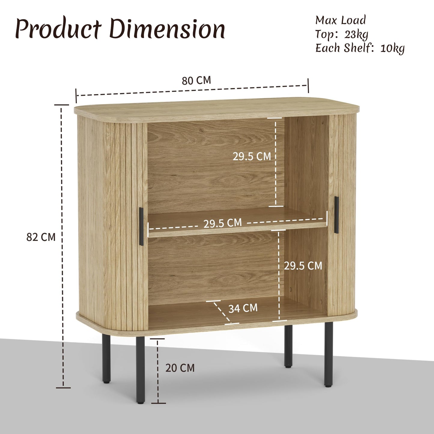 BonVache Sideboard, Buffet Storage Cabinet for Living Room, Kitchen Cupboard with Tambour Sliding Door