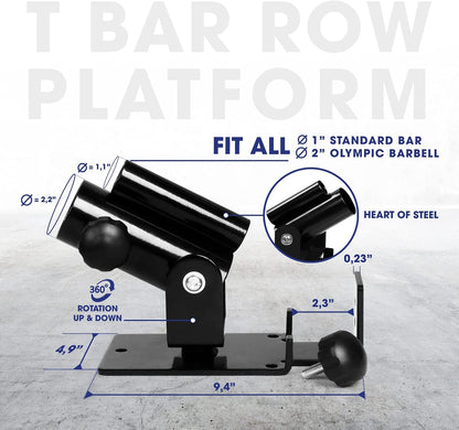 Yes4All JRXV Deluxe T-Bar Row Platform ? Full 360? Swivel & Easy to Install ? Fits 2.5 cm Standard and 5 cm Olympic Bars, H. Combo T bar Row + Double