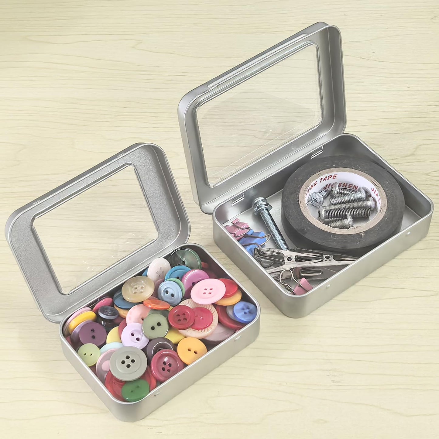 Thintinick 24 Pack Metal Storage Organizer Tins, Silver, Mixed Sizes