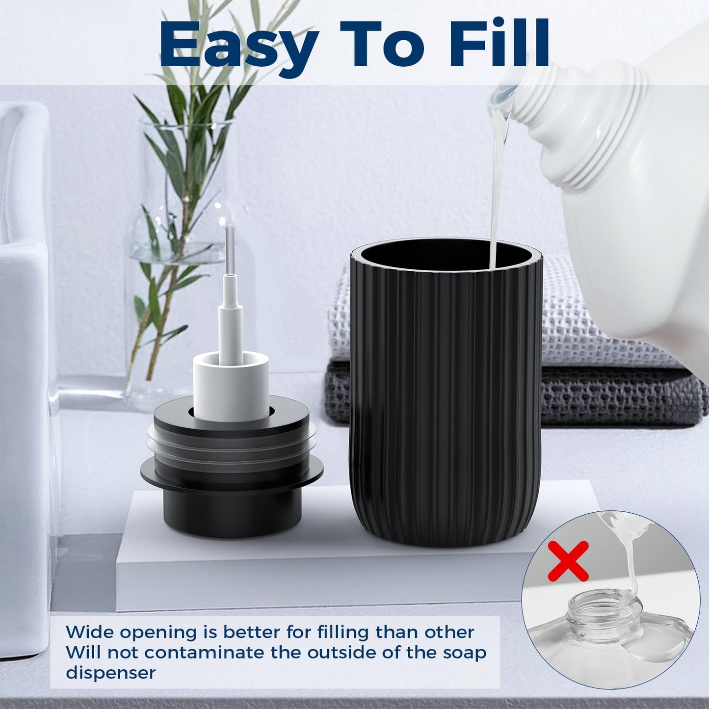 POSOSTO Ceramic Foam Soap Dispenser - 12 oz Bathroom Lotion Hand Pump Dispenser Foaming Hand Soap Dispenser Dish Liquid Dispenser for Kitchen Hand