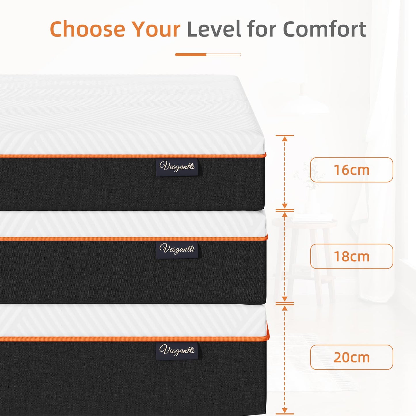 Vesgantti King Size Memory Foam Mattress, Medium, 150x200x20CM