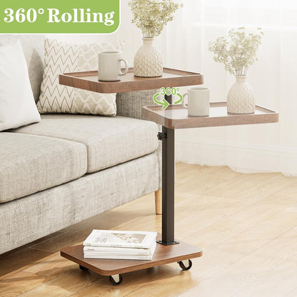 C-Shaped Side Table, Height Adjustable Sofa Table, 360° Swivel Tray Table