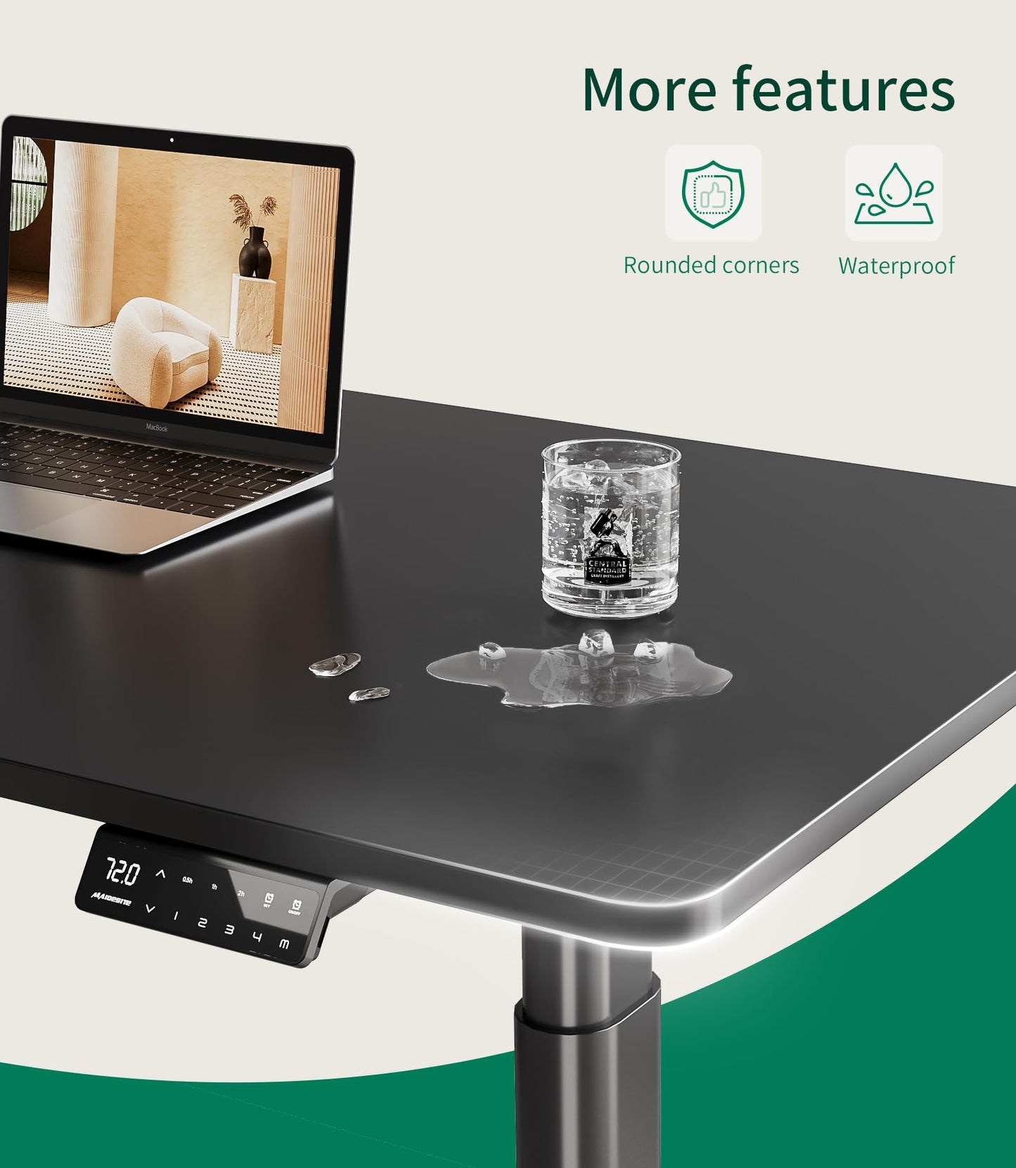 MAIDeSITe Table Top,Desktop for Height Adjustable Electric Standing Desk,Black,180 * 80 * 2.5 cm
