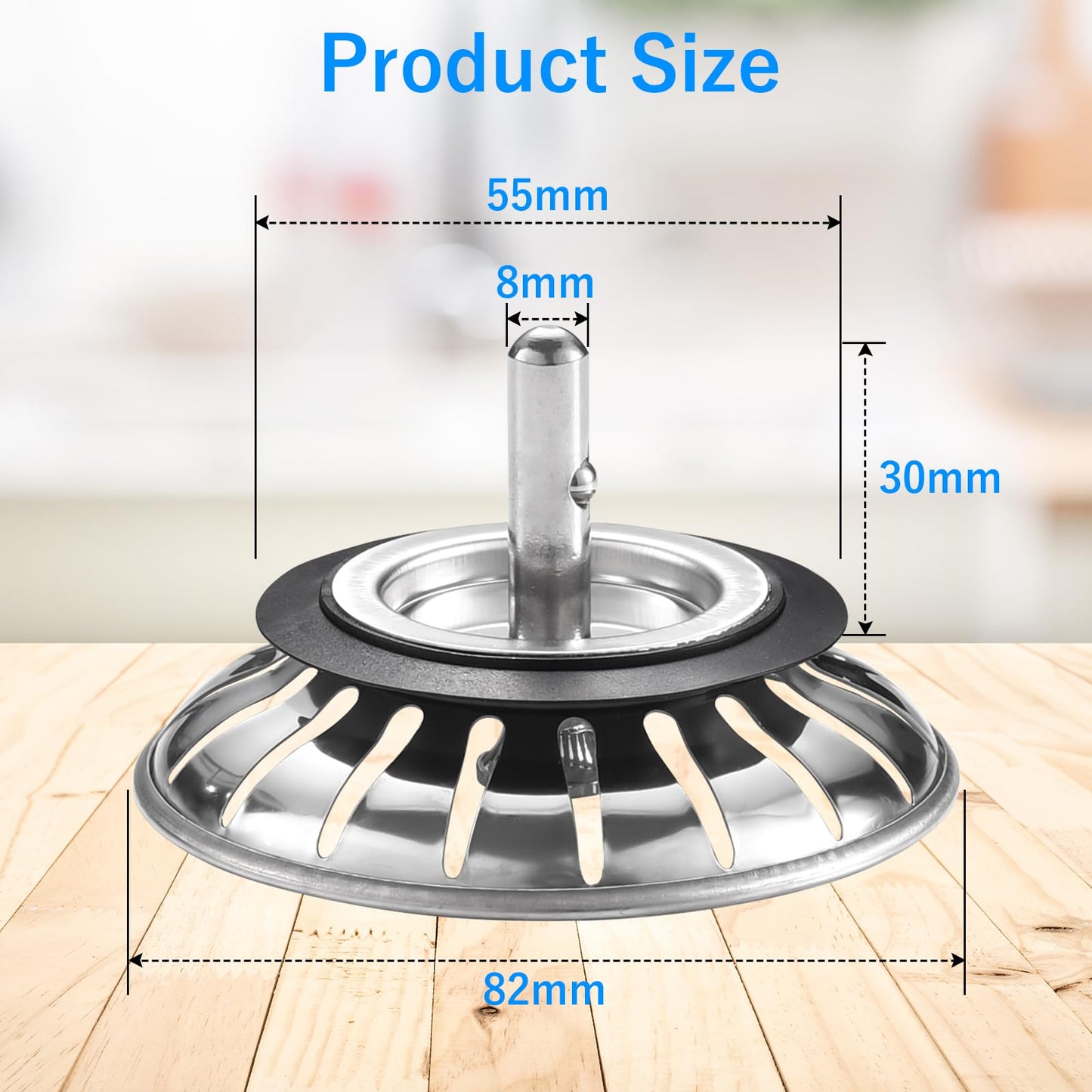 Upgraded Kitchen Sink Plug Strainer Stainless Steel Strainers Sink Plugs Replacement Drain Stopper for Food/Hair Catcher