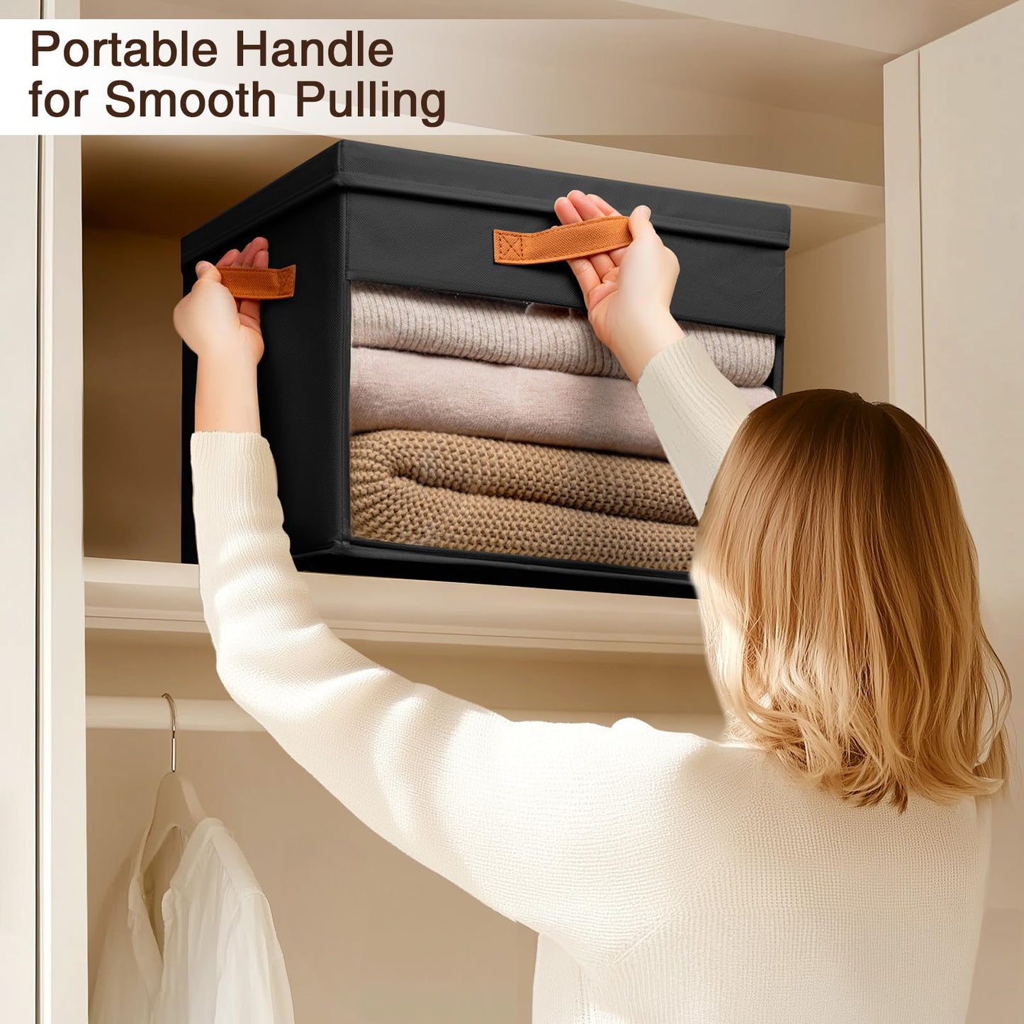Homsorout Large Fabric Storage Boxes with Lids & Clear PVC Window Black 38L