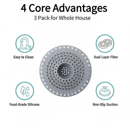 Silicone Hair Catcher, 3-Pack Shower Drain Cover with Suction Cups, Sink Strainer for Kitchen & Bathroom