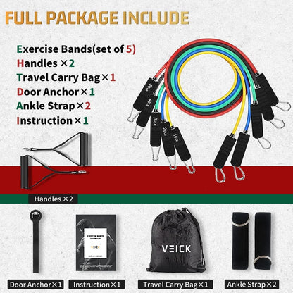 VEICK Resistance Bands Set 5pcs Fitness Tubes Tension Bands Exercise Bands Workout with Handles for Men Women Strength Physical Training Equipment at