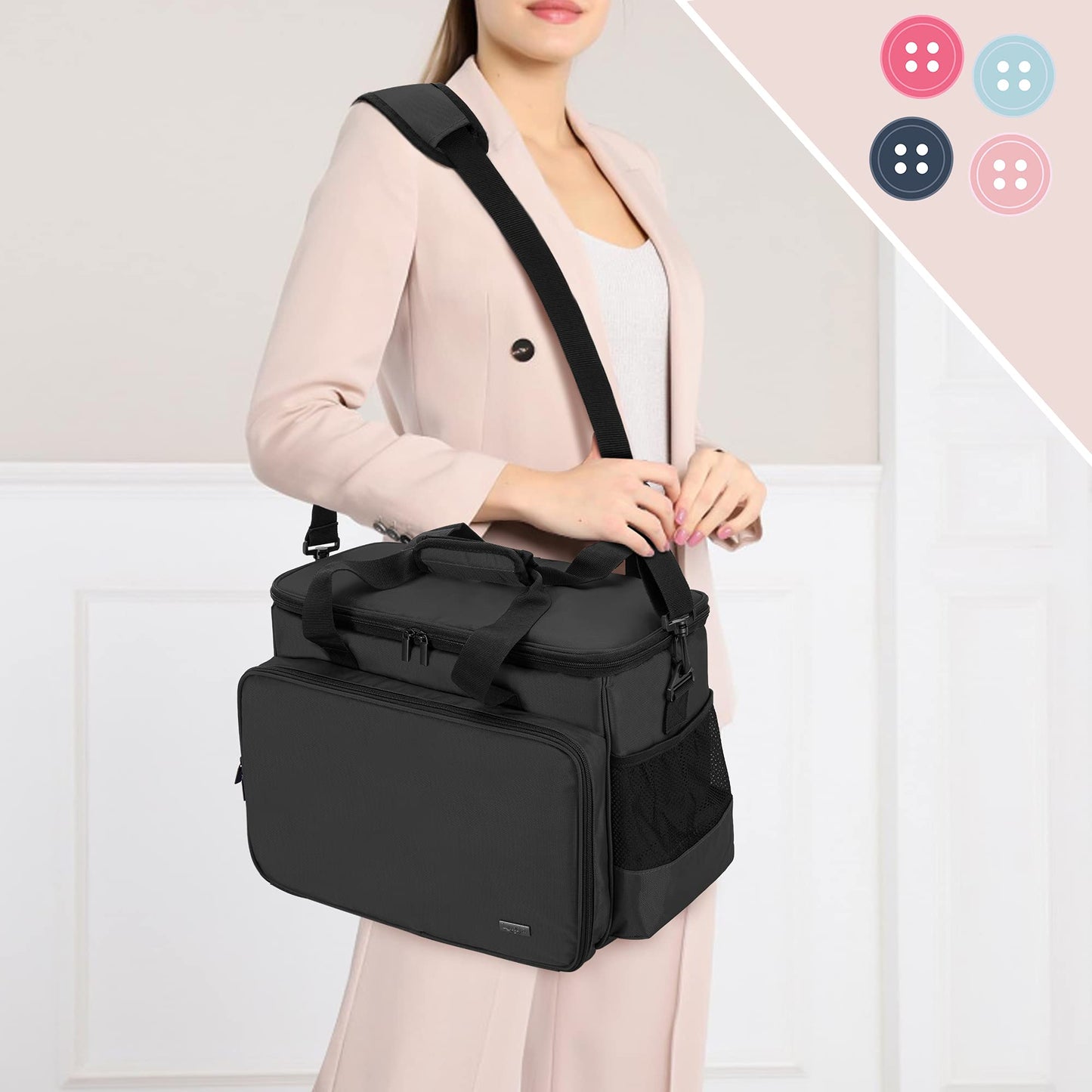 Luxja Sewing Machine Bag with Removable Padding Pad, Carry Case with Pockets for Range of Machines and Accessories, Black