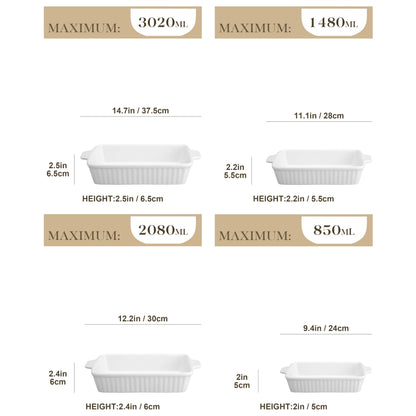 MALACASA, Series Bake, Rectangular Baking Dish Set of 4 (9"/11"/12"/14"), Oven to Table Baking Dish with Ceramic Handles Ideal for