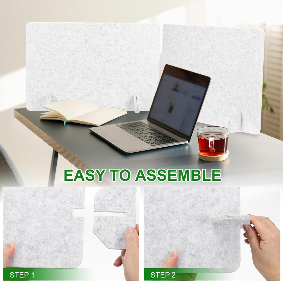 PATIKIL Desk Dividers 60x60cm, 2 Pack Desk Privacy Panel Freestanding Noise Reducing Partition Acoustic Panel with 4Pcs Support Feet for Testing