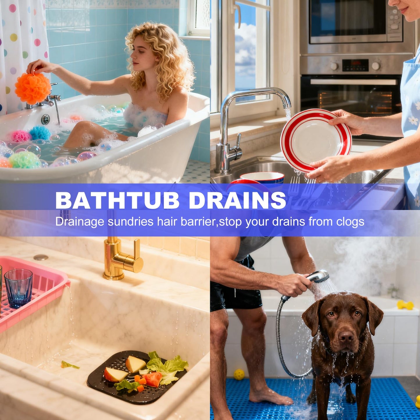 3Pcs Drain Hair Catcher - 5.7'' Silicone Shower Drain Protector - Reusable Sink Drain Strainer Hair Stopper for Shower Bathtub, Bathroom