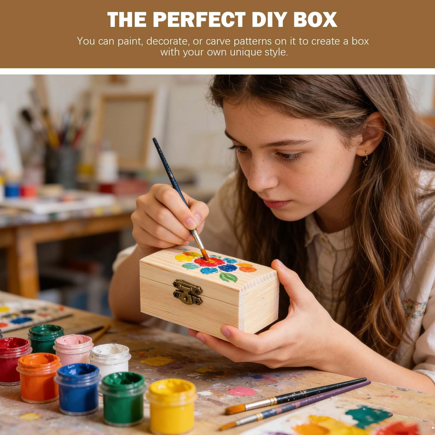 Vrexziy 3Pcs Unfinished Wooden Boxes, Wooden Box with Hinged Lid, DIY Craft Storage Organizer Box Pine Wood Small Wood Crate Boxes for DIY Craft Home