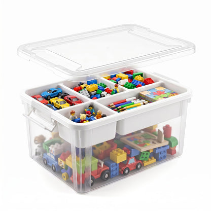Craft Storage 5 Compartment Removable Tray with Gray Handle, Clear Storage Box with Lid, Stackable Craft Box for Art Supplies, Beads, Sewing Tools