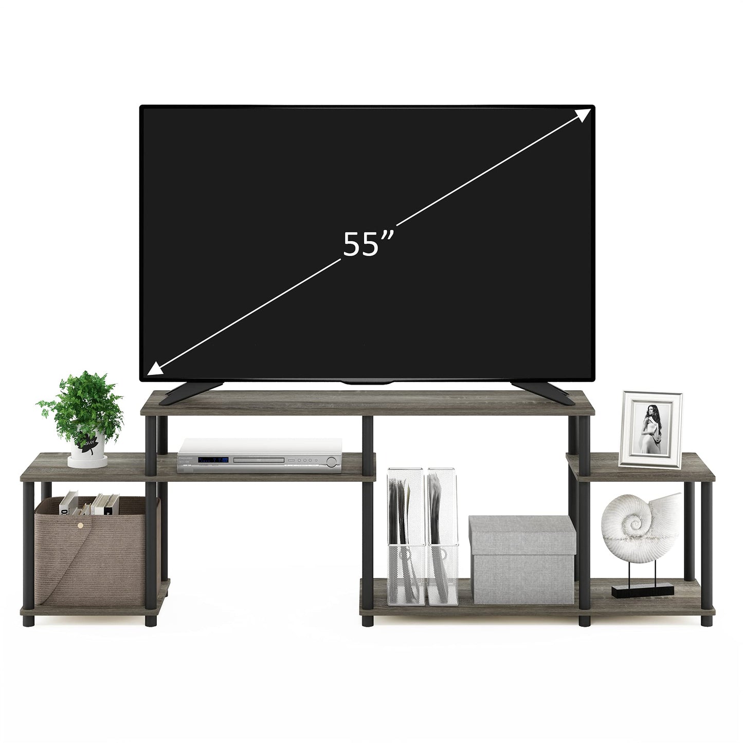 Furinno TURN-N-TUBE TV Stand, Handle Entertainment Center, TV Console for TV up to 55 Inch, for Living Room, Bedroom, French Oak