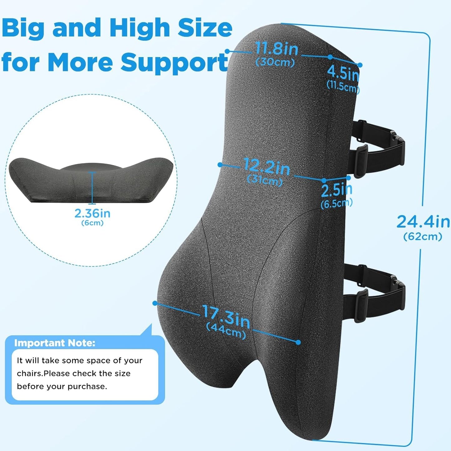 High Back Support Cushion for Office Chair, Memory Foam Lumbar Support