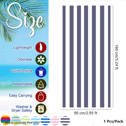 Large Microfibre Beach Towel for Adult,160x90cm Double Sides Gray Striped Sand Free Beach Towel,Lightweight Quick Dry Travel Swim Towel with