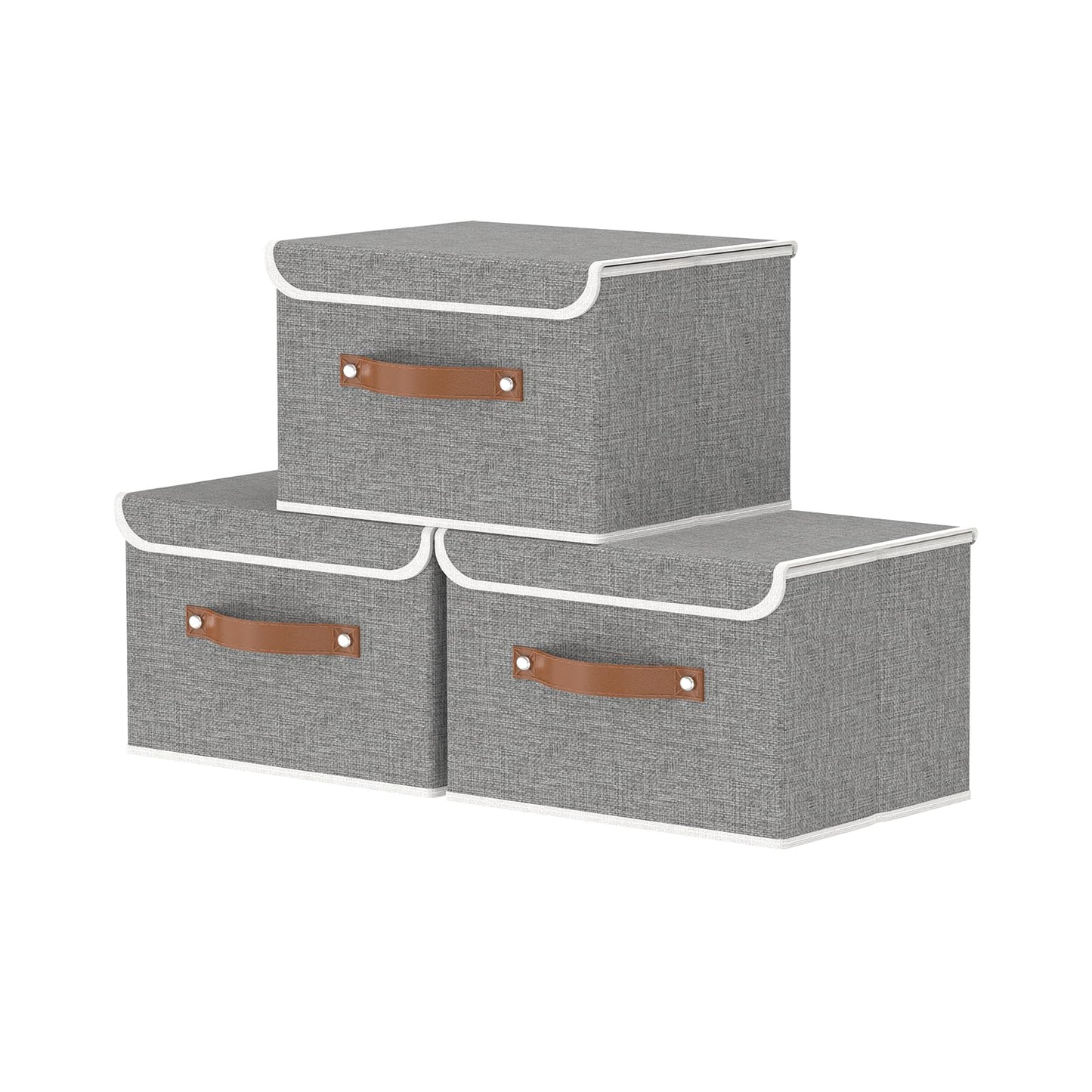 OUTBROS Storage Boxes with Lids 3 Pack, Organiser 26x20x17cm, Grey