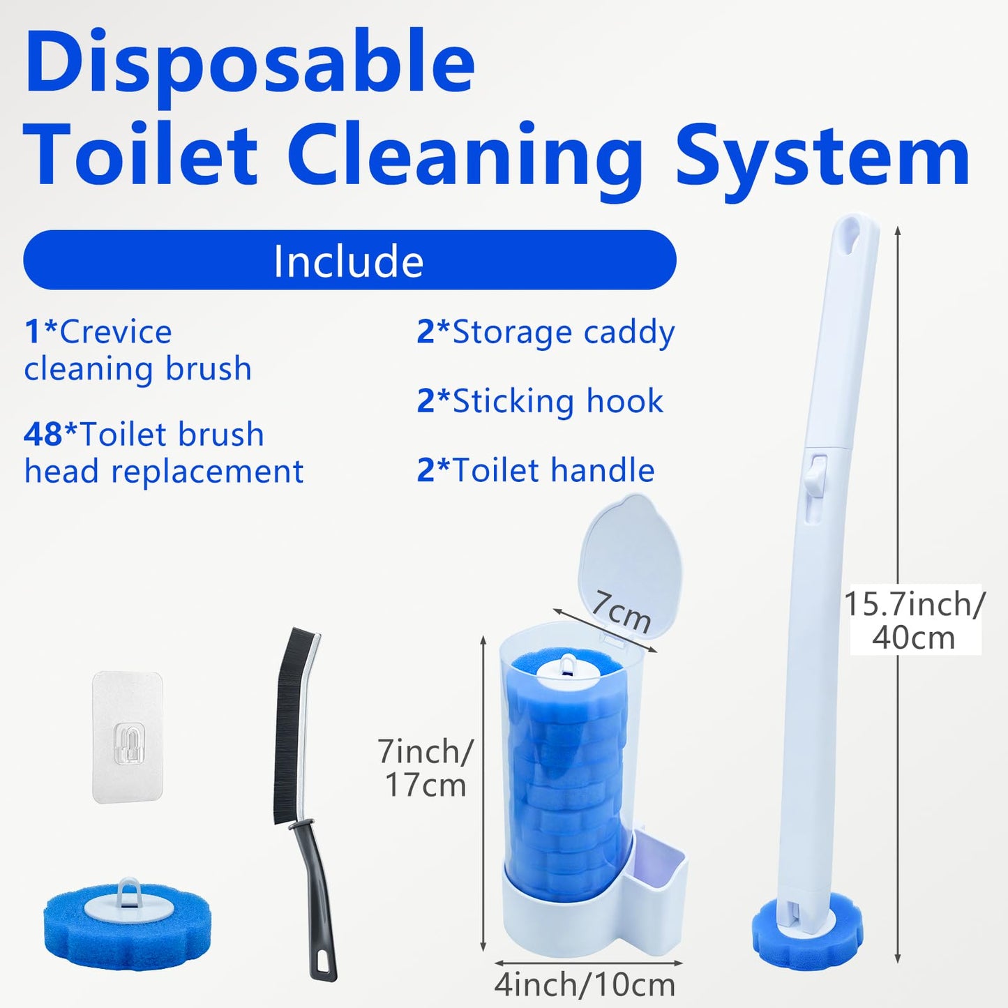 2 Pack Dispasable Toilet Brush and Holder Set, with 48 Toilet Brush Refills
