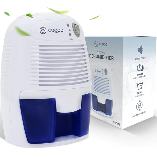 CUQOO 500ml Mini Dehumidifier ? Small Electric Portable Dehumidifier for Bedroom, Bathroom, Wardrobe, Caravan & Home ? Energy Efficient Moisture