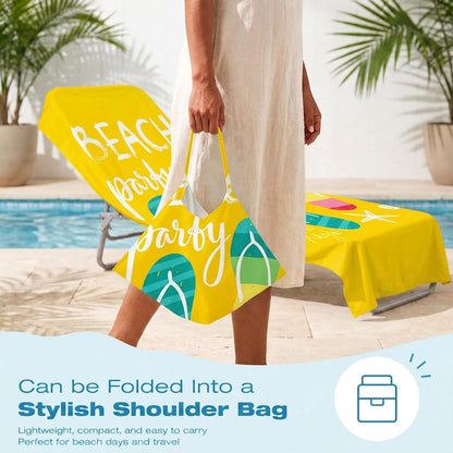 Surwin Sun Lounger Towel with Pockets, 3D Juice Print Quick Dry Beach Towel, Microfiber Sunbed Towels Travel Lounger Bag for Loungers Summer Holiday