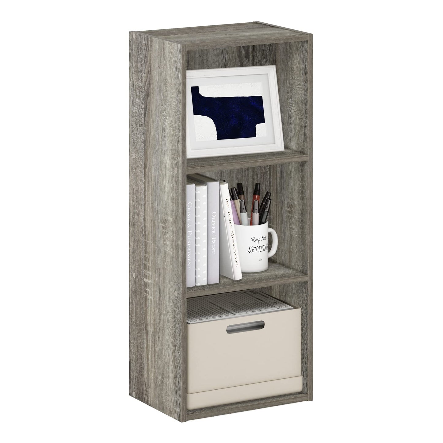Furinno LUDER Book Shelf, 3-Cube Bookshelf, Bookcase, 9.3 x 12 x 31.5, for Living Room, Bedroom, Home Office, French Oak