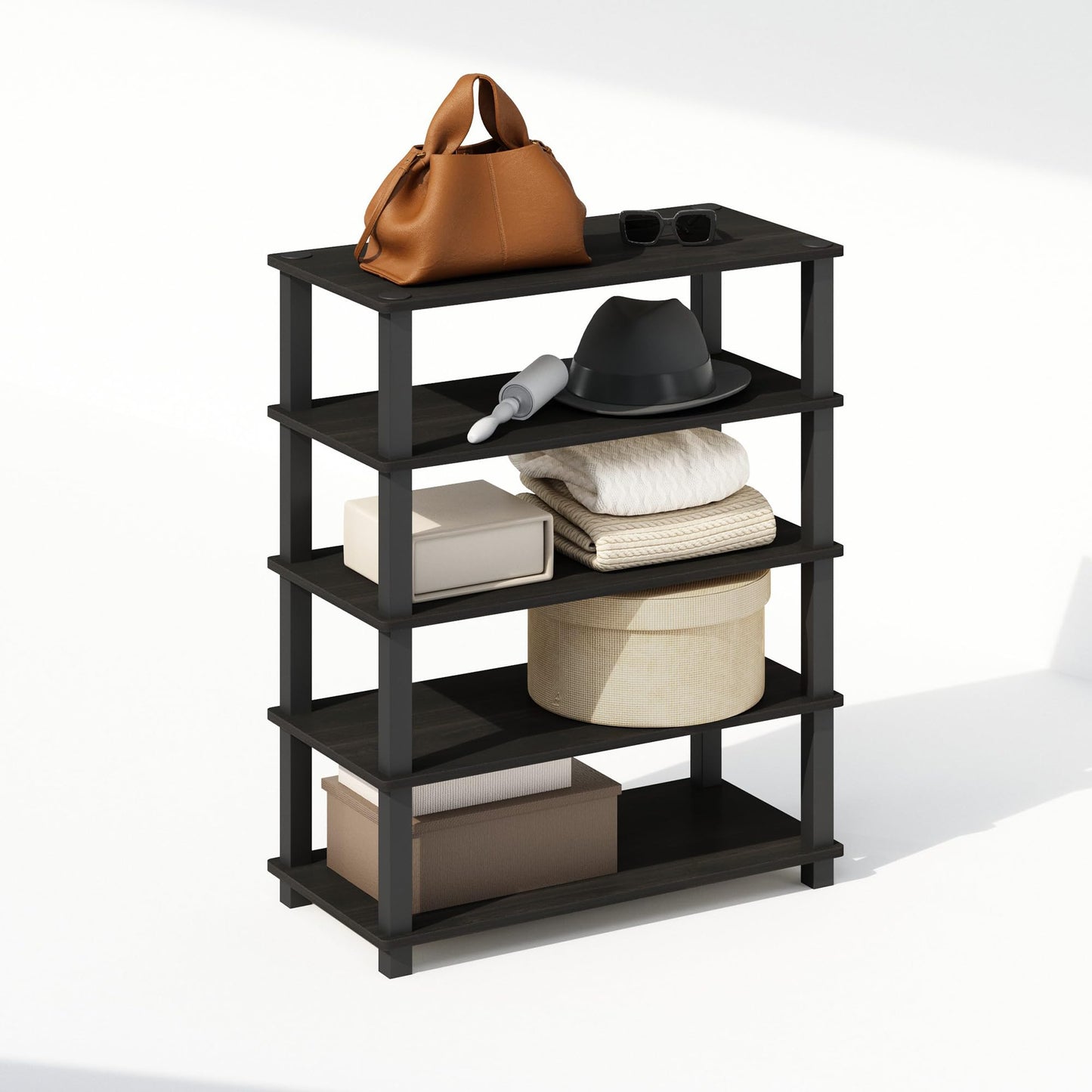 Furinno TURN-S-TUBE Storage Shelves Set of 2, 3-Tier Stackable Standing Shelf, Open Corner Shelf, for Organization and Storage, Living Room, Garage