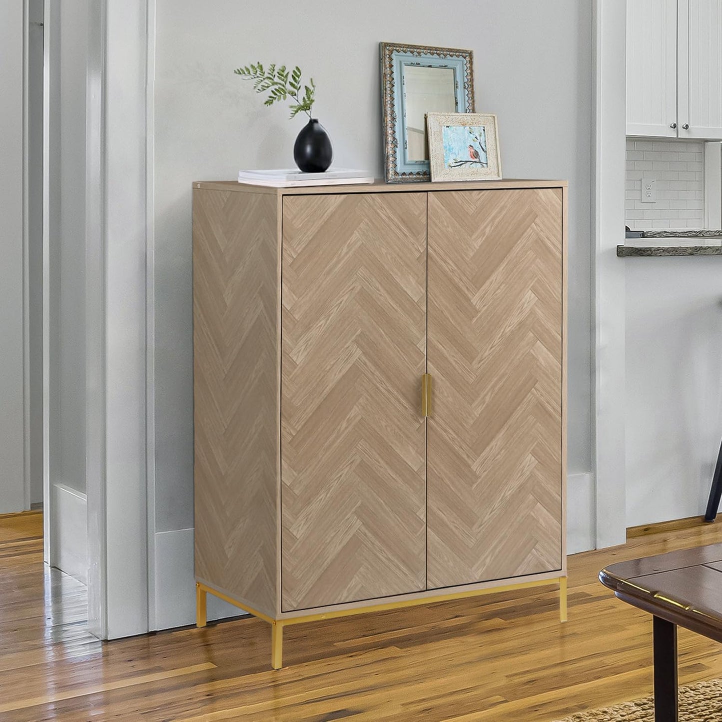 Yvsevnr Herringbone Sideboard Buffet Storage Cabinet Kitchen Cupboard