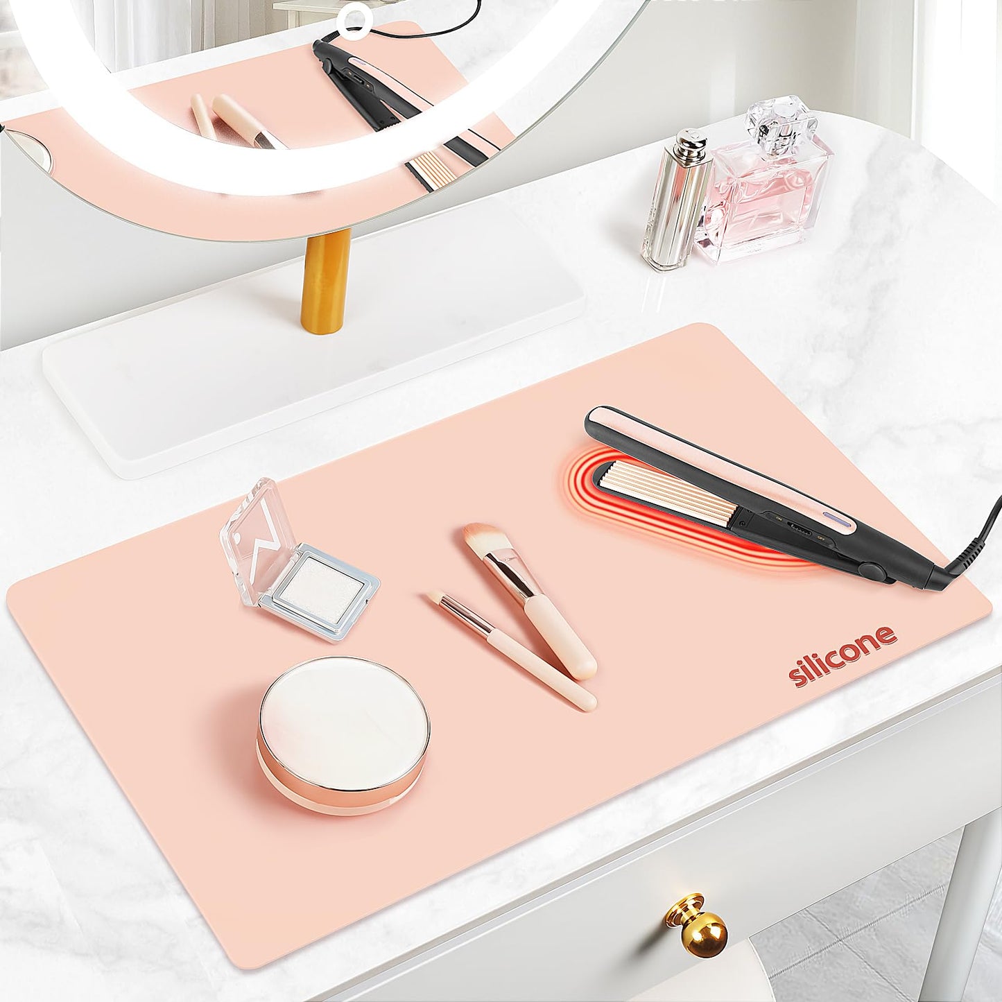 Silicone Dressing Table Mat Protector for Makeup, 55x30cm, Baby Pink