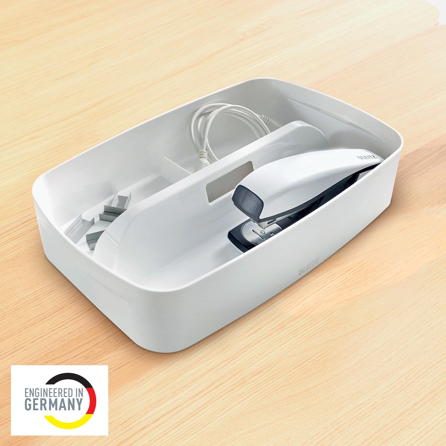 Leitz MyBox Organiser Tray with Handle Small, Storage, Waterproof, BPA Free and Food Safe, White, 53230001